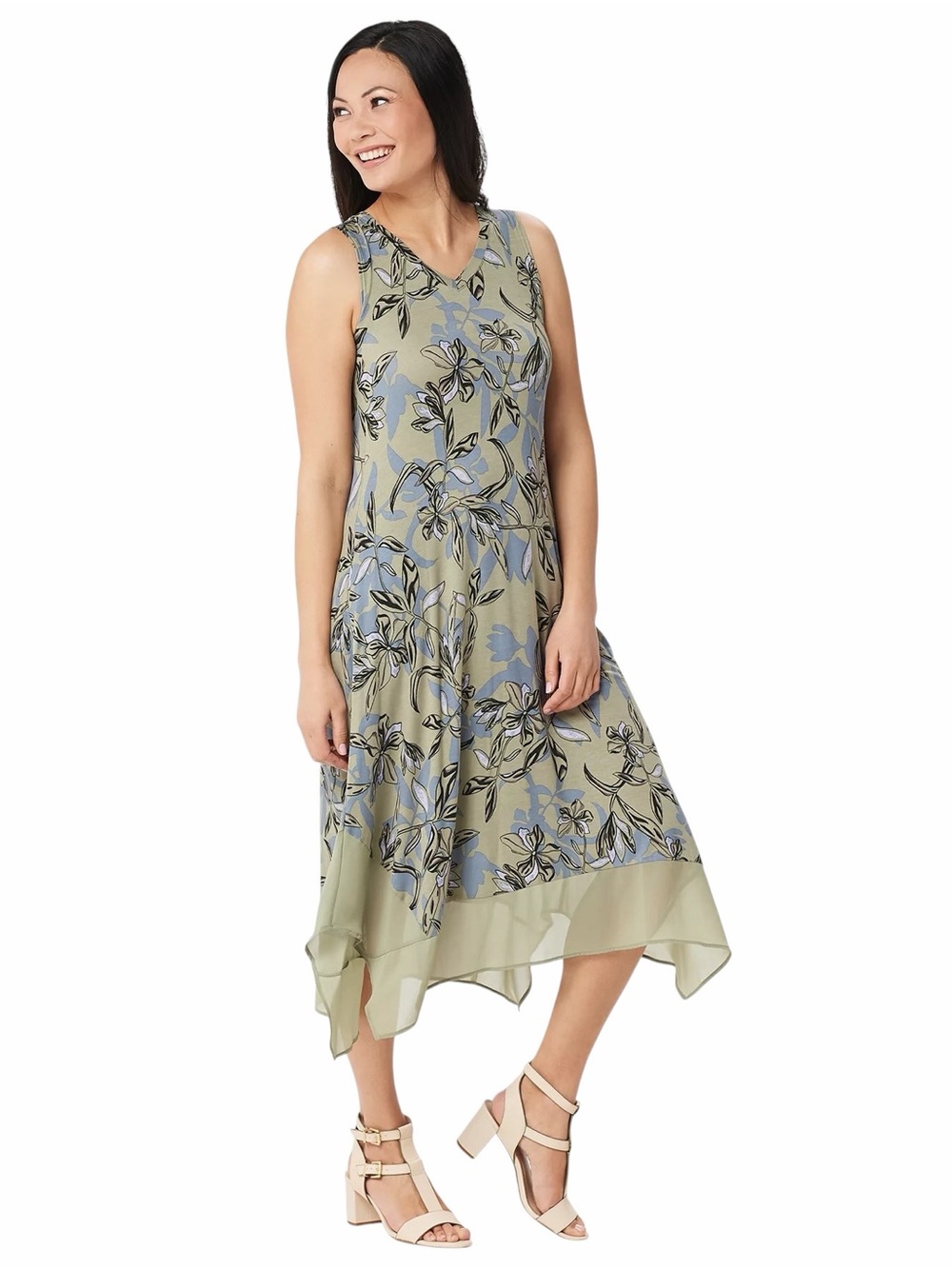 LOGO by Lori Goldstein•Sage Floral Shift Midi Dress